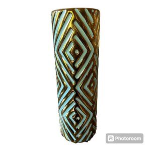 Geometric Blue and Gold Vase
